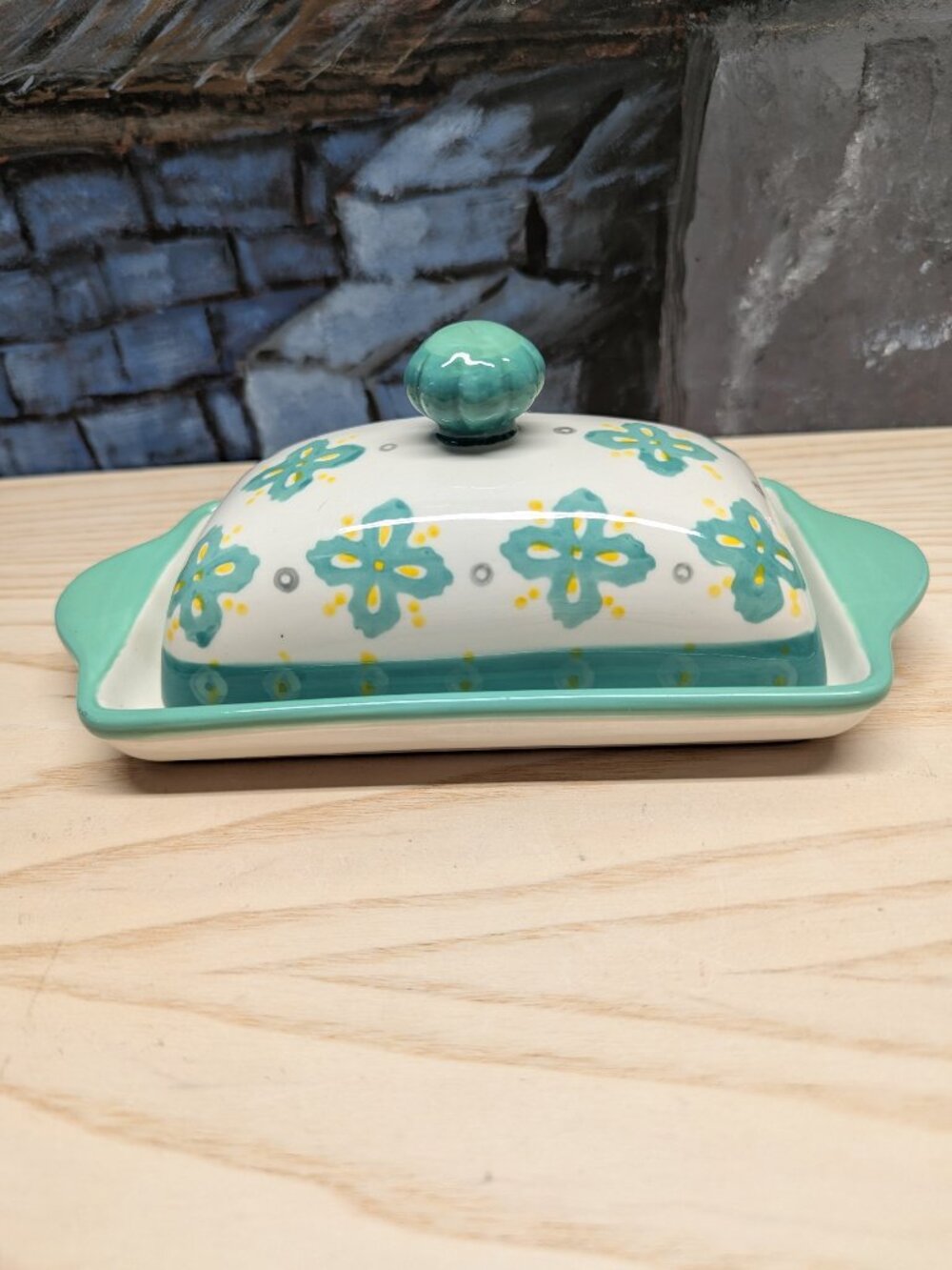 Butter Dish Keeper Dutch Wax Coastline Imports Vintage Floral Covered Hand Paint